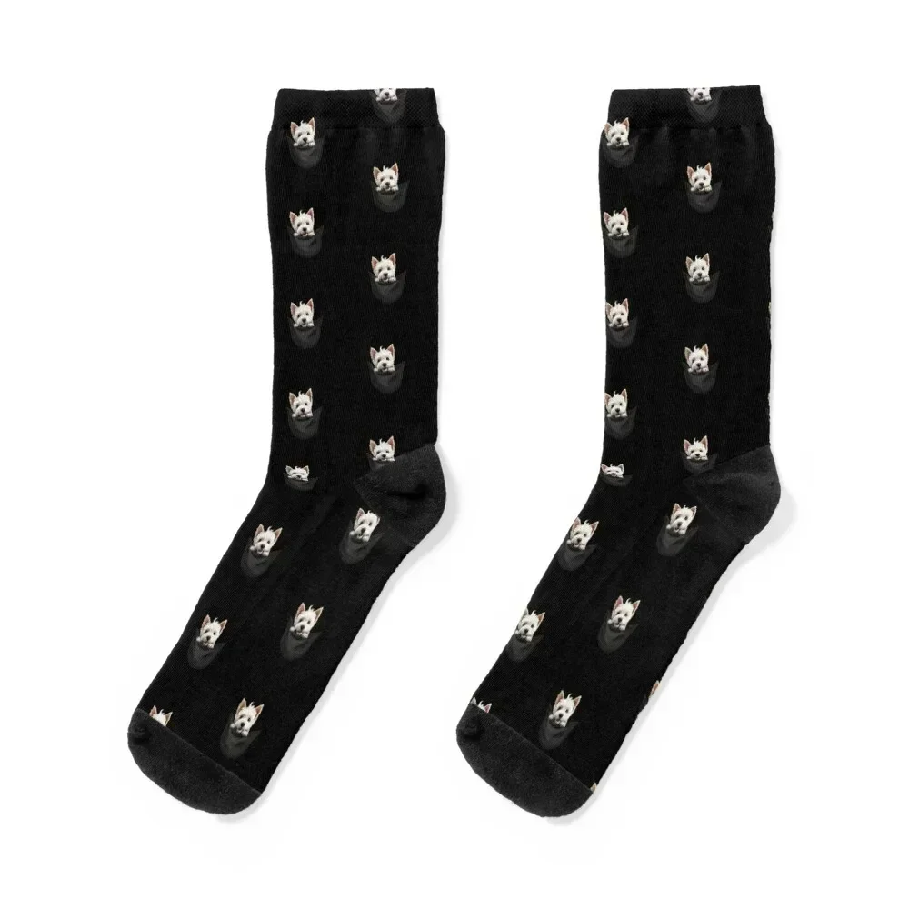 

Dog in a Pocket Cute West White Terrier Puppy Socks Stockings compression golf Running Socks Man Women's