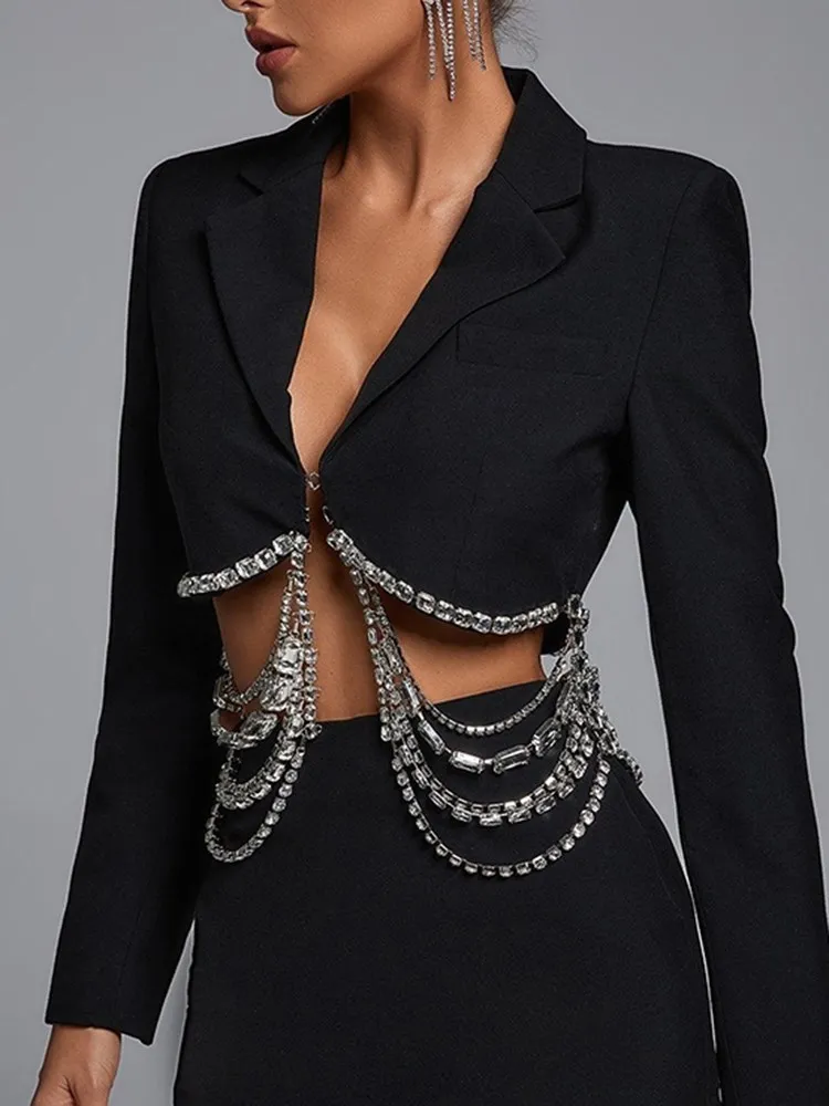 BPN-Blazer sexy en diamants épissés pour femmes, cranté UR, manches longues, solide, amincissant, évidée, vêtements de mode, 600