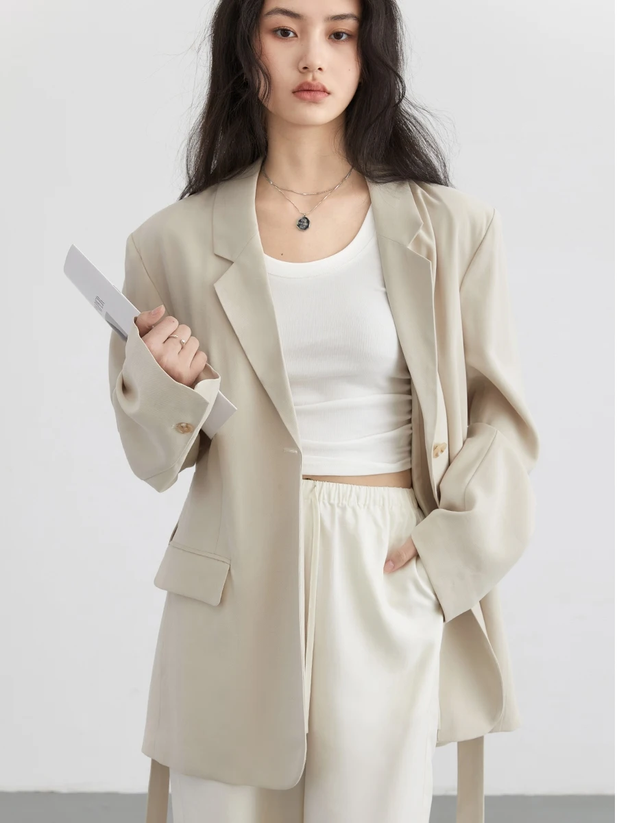 CHIC VEN-Blazer à simple boutonnage pour femme, manteau mi-long, ceinture décontractée, vêtements pour femme, nouveau, printemps, été, 2024