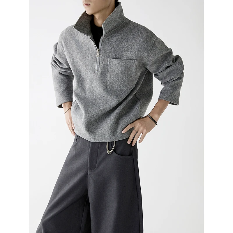 

Autumn Woolen Hoodie Men Fashion Casual Lapel Sweatshirt Men Streetwear Korean Loose Black Pullover Hoodie Mens Hoody M-3XL