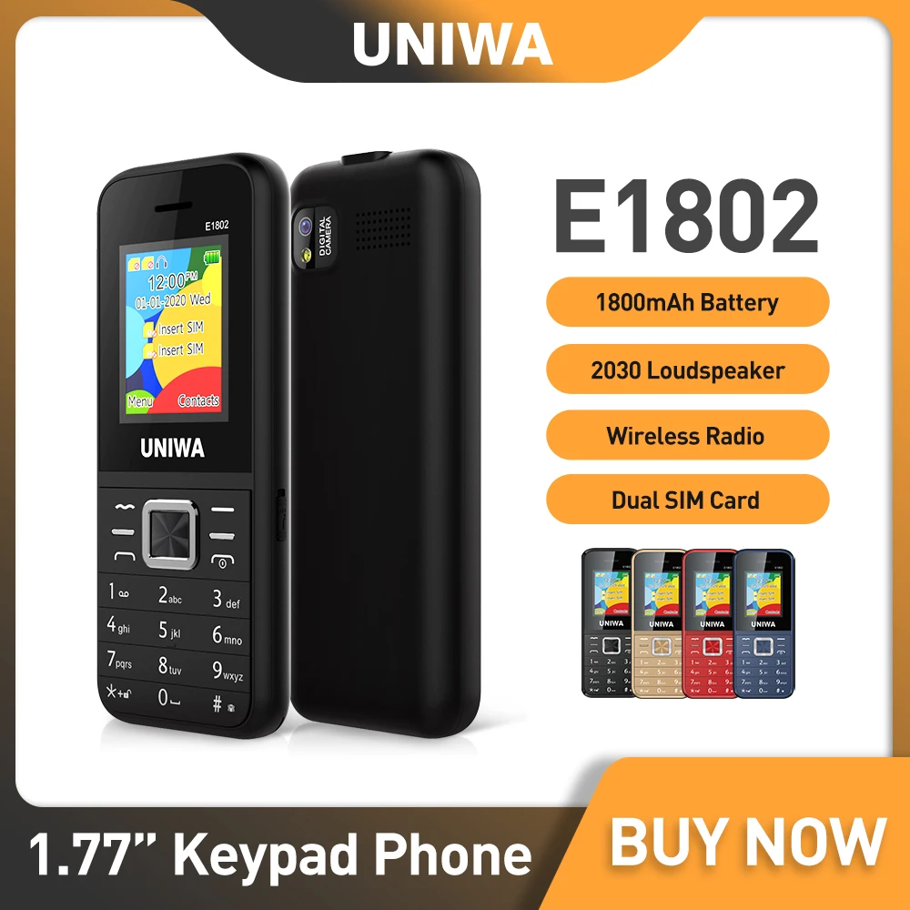 UNIWA E1802 GSM Cellphone 1800mAh Long Standby Wireless FM 1.77 Inch Senior Elder Telephone Push Button Dual SIM Card Phone