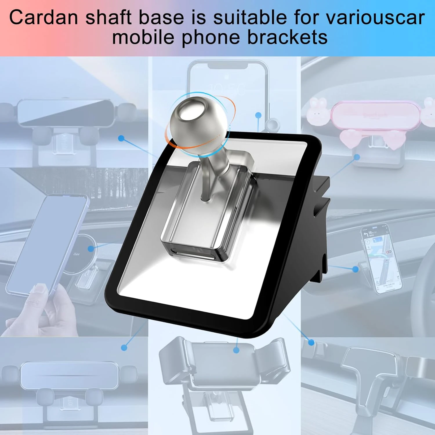 TEEQ 17mm bracket base Accessories for Model Y Juniper model 3 highland 2025 Soft adhesive flexible Movable 360 Degree Rotation