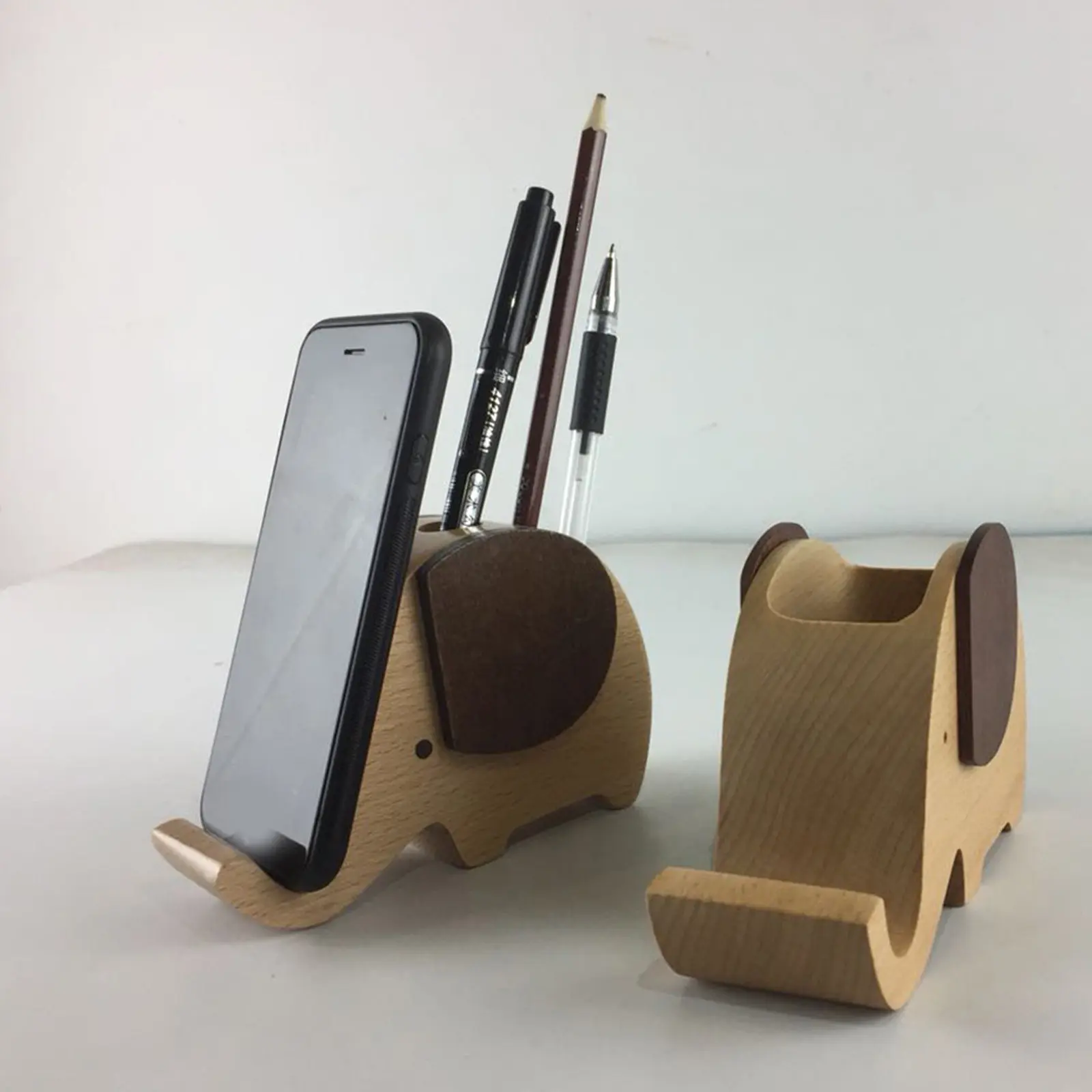 Premium Elephant Pen Holder Desktop Organizer with Phone Stand Creative Cartoon Animal Desk Decor for Stationery Storage Gift