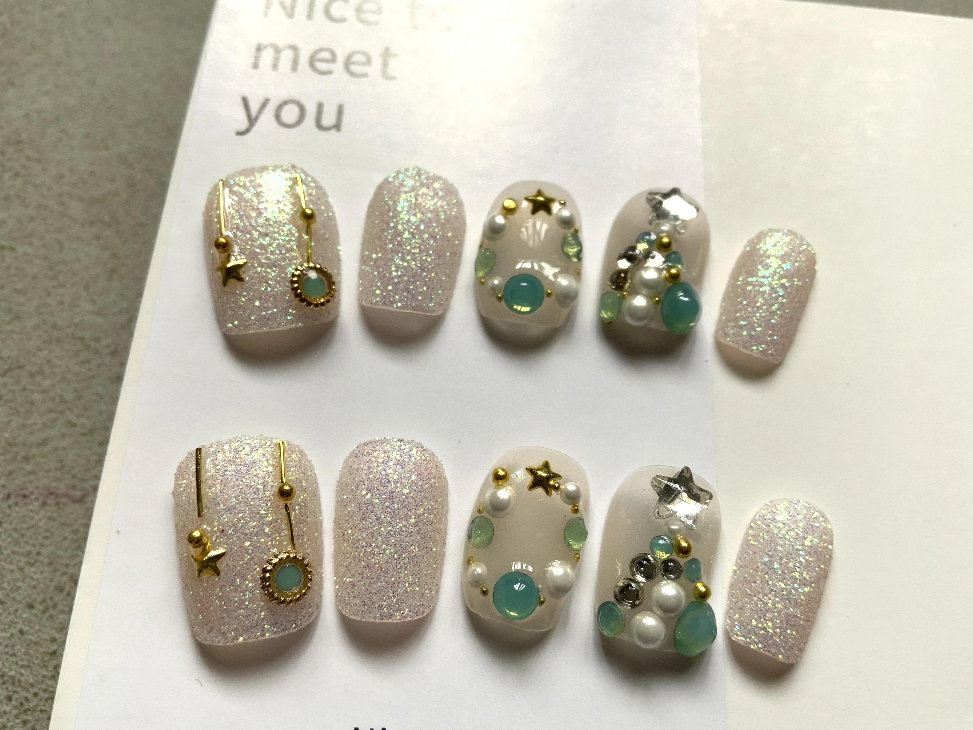 

Handmake False Nail Christmas Tree Blue Star Snow White Bling Shiny Winter Diamond French DIY Glue Doctor Gold Teacher Beauty