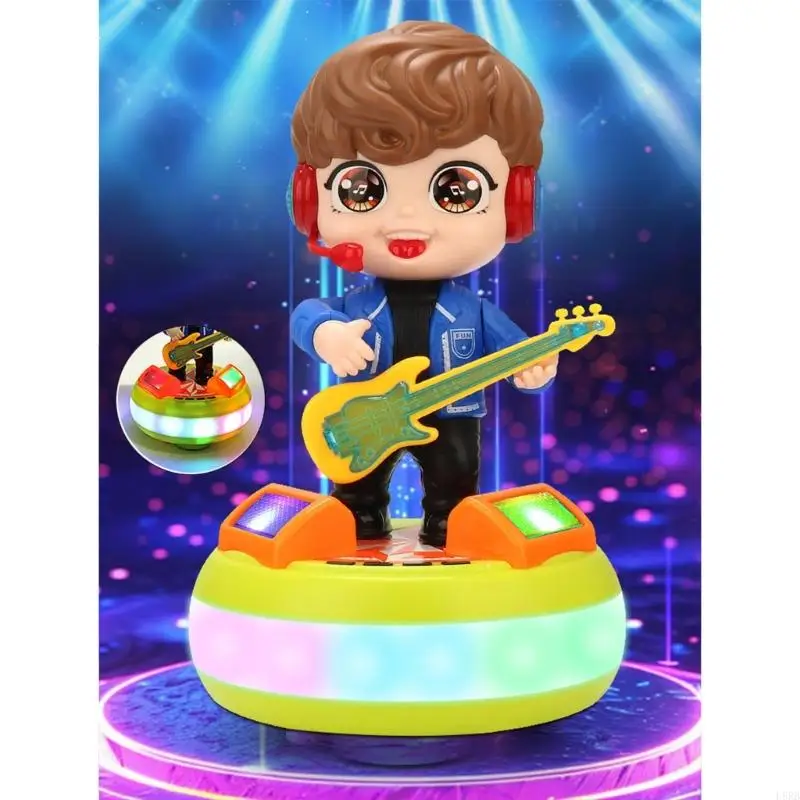 Elektrische gitaarjongen zingt dansend elektrisch speelgoed met dynamische muziek en LED -licht leuk klinkend speelgoed voor