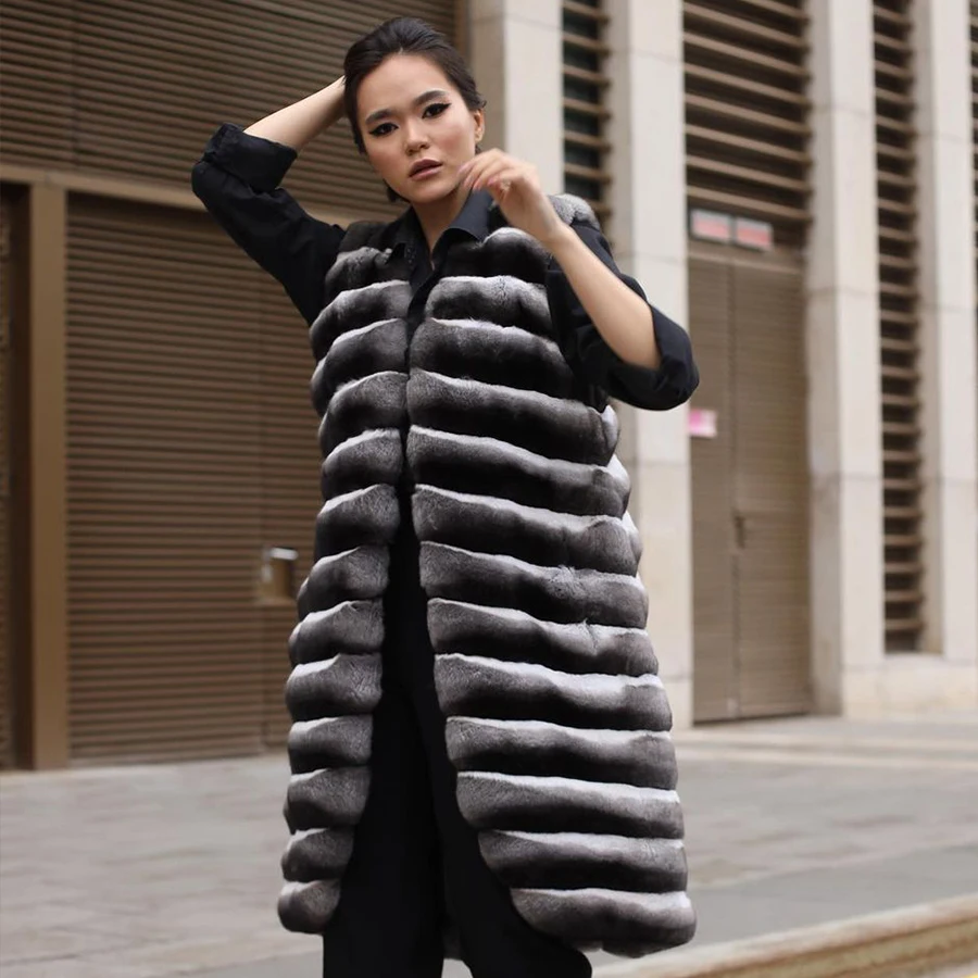 Natural Rex Rabbit Fur Gilet Best Selling V-Necked Winter Jacket Women's Long Vests 2024 Real Fur Vest