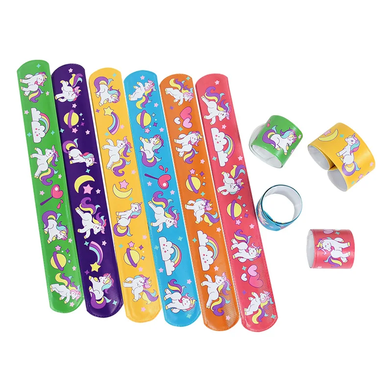 10Pcs Unicorn Slap Snap Wrap Wristband Band bracciale Hand Ring Kids Boy Vogue cinturino in Silicone giocattoli per bambini bomboniere per feste di