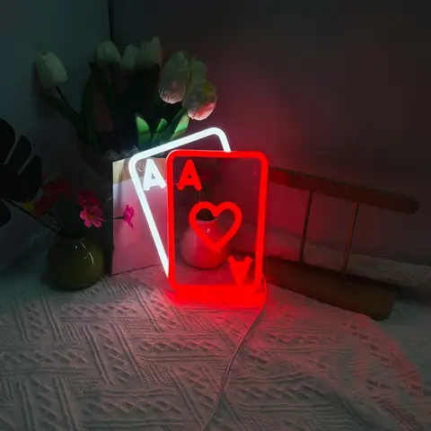 Cards Neon Signs for Wall Decor, Poker LED Neon Lights for Bedroom, Bar, Hotel, Man Cave, Game Room, Birthday Party Decoration.