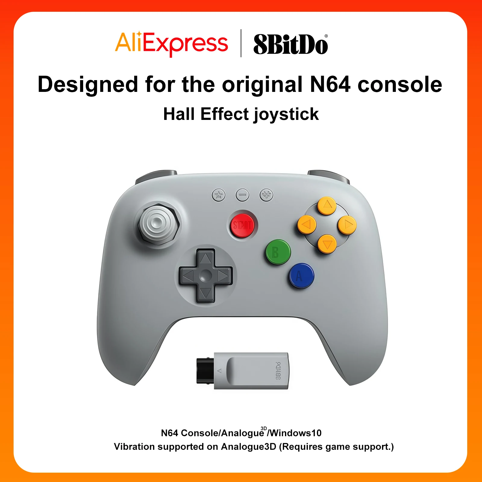 

8BitDo N64 2.4G Controller for Original N64 / Analogue 3D / Windows PC, Retro Gamepad Low Latency (Grey)