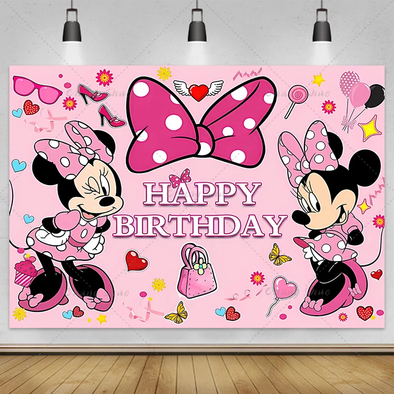 Customizable Minnie Mouse Photography Backgrounds Vinyl Cloth Photo Shootings Backdrops for Kid Baby Birthday Party Photo Studio