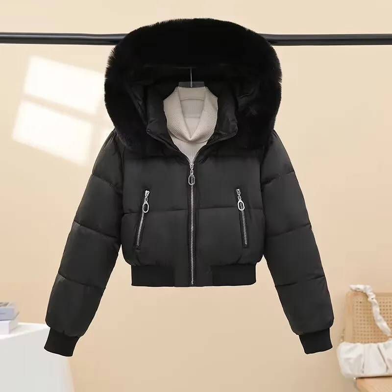 Detachable Women's Faux Fur Hooded Padded Coat Short Thick Warm Winter Trendy Fashion Cozy Soft Chic New Outerwear Coats