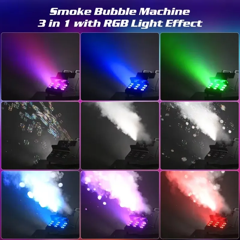 1500W Bubble Fog Machine 3IN1 LED Smoke Stage Light Remote Control For DJ Wedding Party
