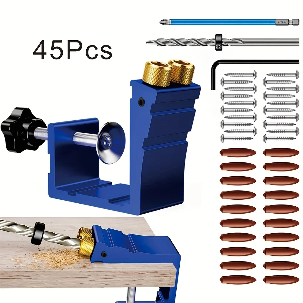 45pcs/Set Pocket Hole Jig Kit Dowel Drill Joinery Screw Kit Carpenters Wood Woodwork Guides Joint Angle Tool Carpentry Locator
