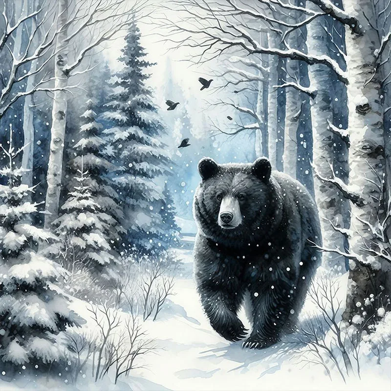 Schwarzer Bär Diamant-Malerei-Set im Schneeberg, DIY-Volldiamant-Heimdekoration für Erwachsene, rahmenloses Kunsthandwerk für Erwachsene