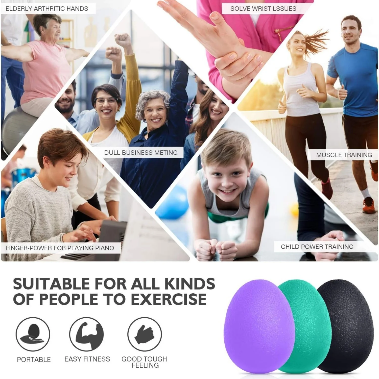 Hand Grip Strength Trainer Stress Relief Ball for Adults and Kids Wrist Rehab Therapy Hand Strengthening Devices Squishy Tools