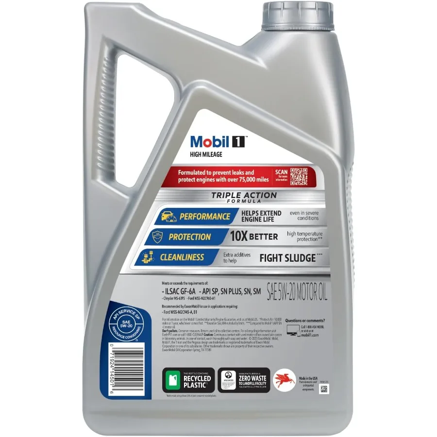 زيت محرك اصطناعي كامل الأميال العالية 5W20 لمحركات عالية الأداء زجاجة 5 كوارت مصممة لمسافات القيادة الموسعة أ #3