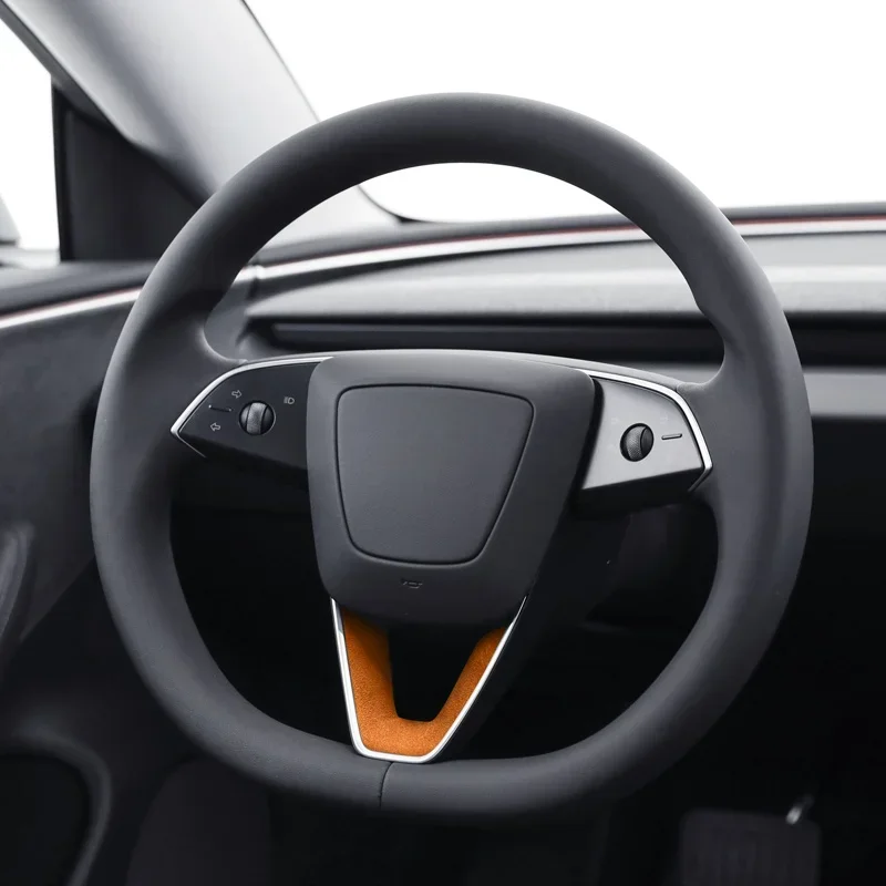 For Tesla New Model 3+ Highland 2024 Steering Wheel Patch U-shaped Sticker Alcantara Suede Decal Interior Modification Sticker