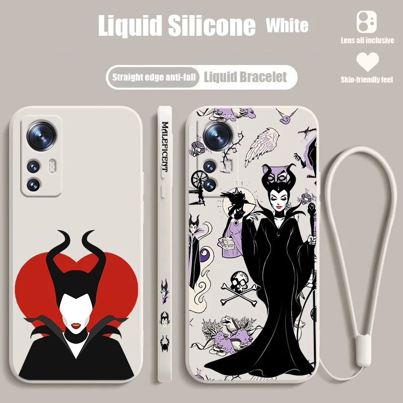 Disney Cute Maleficent Phone Case For Xiaomi Mi 14 13T 13 12T 12S 12X 12 11i 11X Ultra Pro Lite Liquid Left Rope Cover