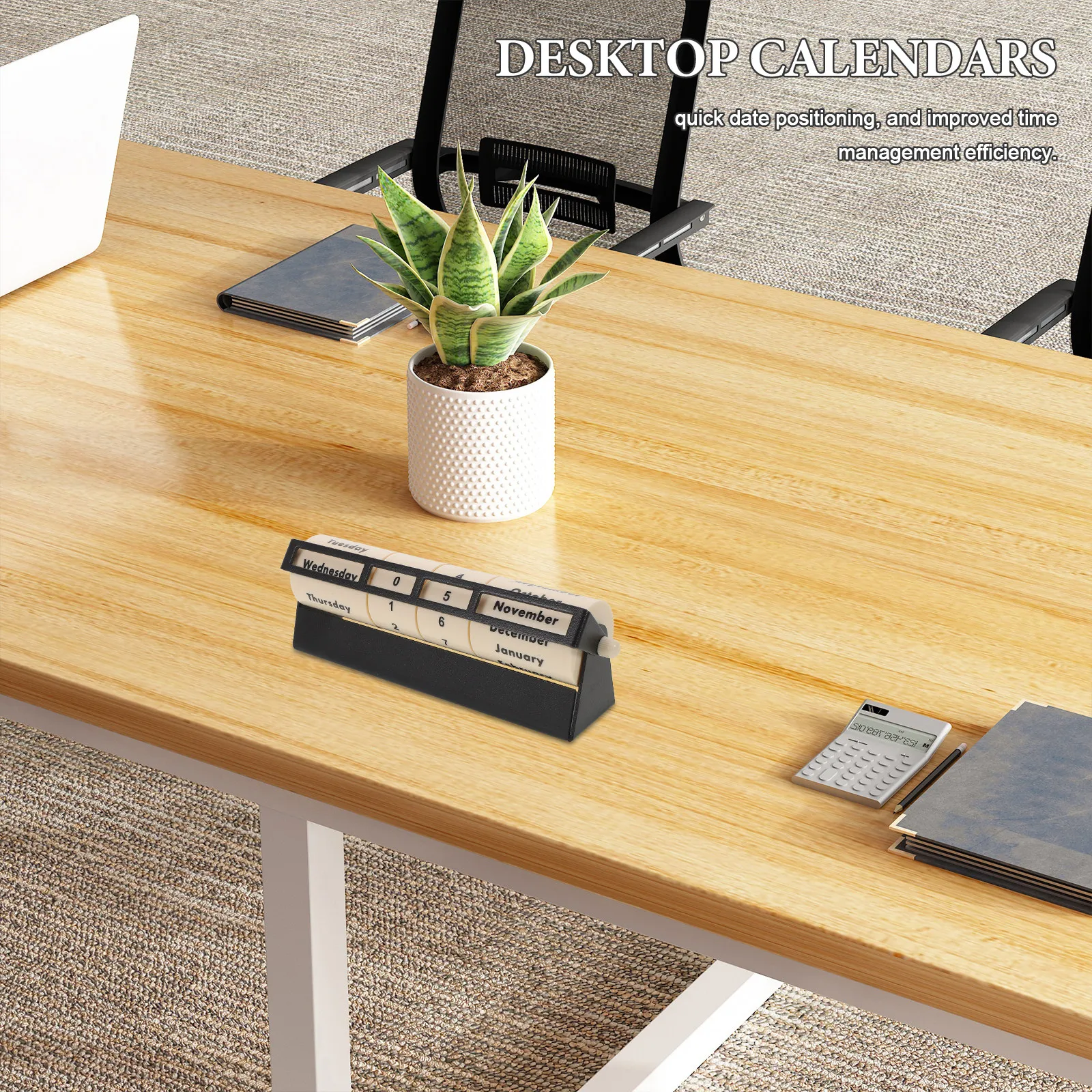 Rotating Perpetual Calendar Wheel Metal Art Manual Desk Calendar Reusable Undated Date Display Office Study Room Reception Desk