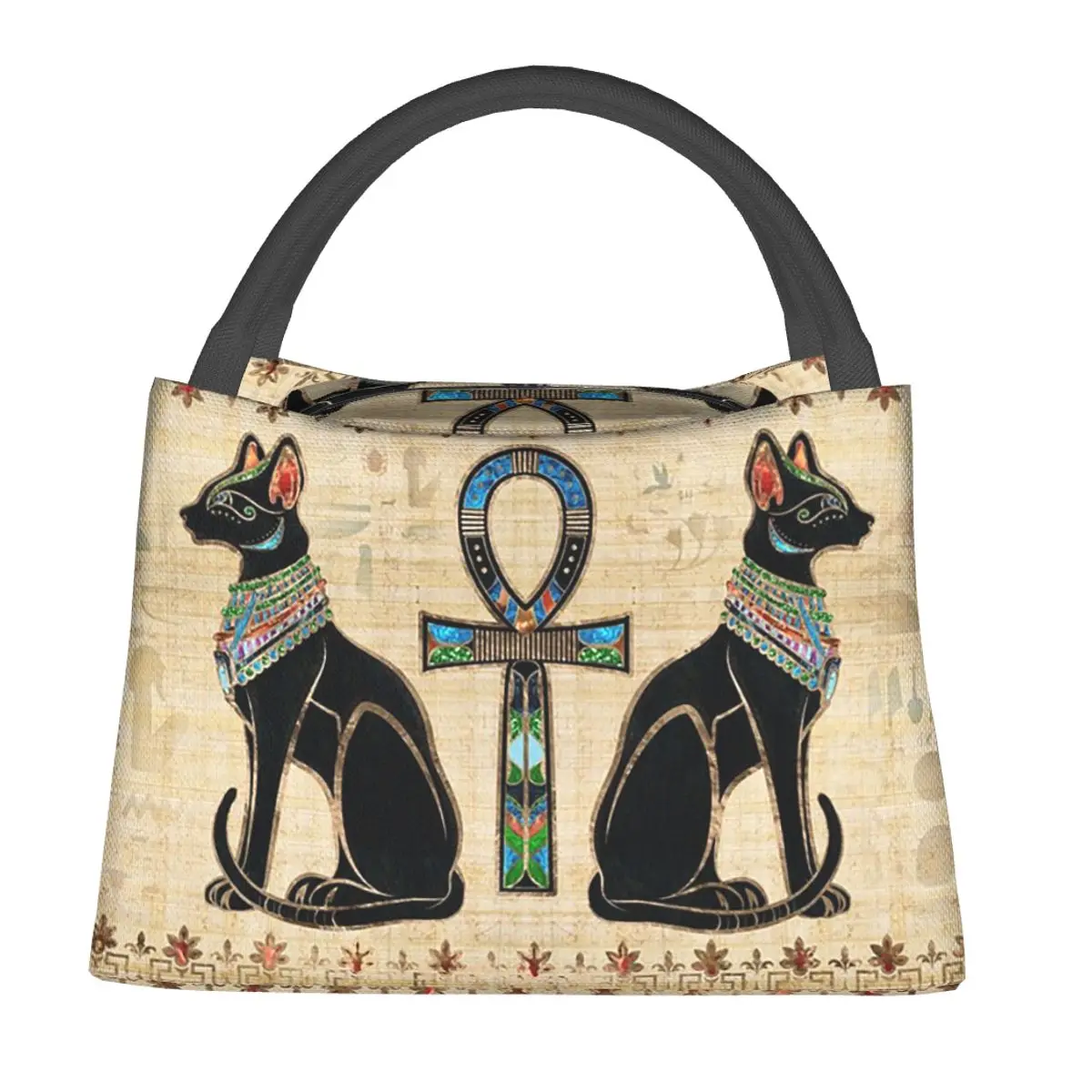 Egyptian Cats And Ankh Cross Insulated Lunch Bag for Women Kids Portable Food Boxes Thermal Lunch Box Tote