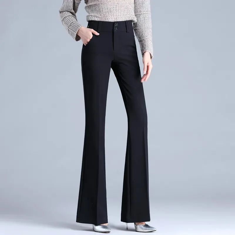 High Waist Ol Flare Suits Pants Korea Casual Strecth Office Ankle-length Pantalones Slim Women Elegant Broek Boot Cut Spodnie