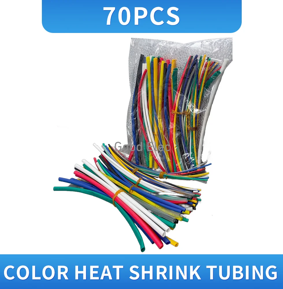 70Pcs/Bag 2:1 Heat Shrinkable Tube Bag Heat Shrinkable Tube Color Halogen-Free Flame Retardant PE Insulation Sleeve