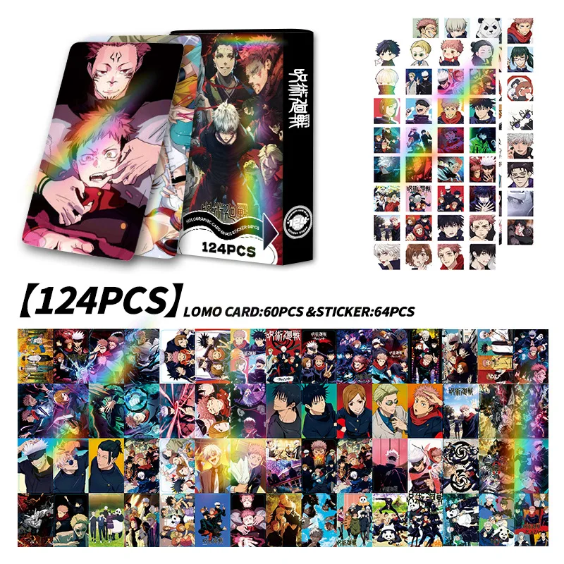 สติกเกอร์การ์ดโลโม่ลายอนิเมะญี่ปุ่น จูจุตสึ ไคเซ็น 124 ชิ้น พร้อมโปสการ์ด ข้อความ รูปภาพ ของขวัญสำหรับแฟนเกม ของสะสม การ์ดสะสม