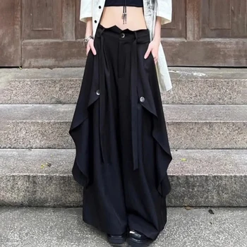 Gothic Harajuku Y2k Spódnica Spodnie Japońskie Nieregularne Szwy Samuraj Hakama Genderless Streetwear Campus Valentines Spodnie Unisex