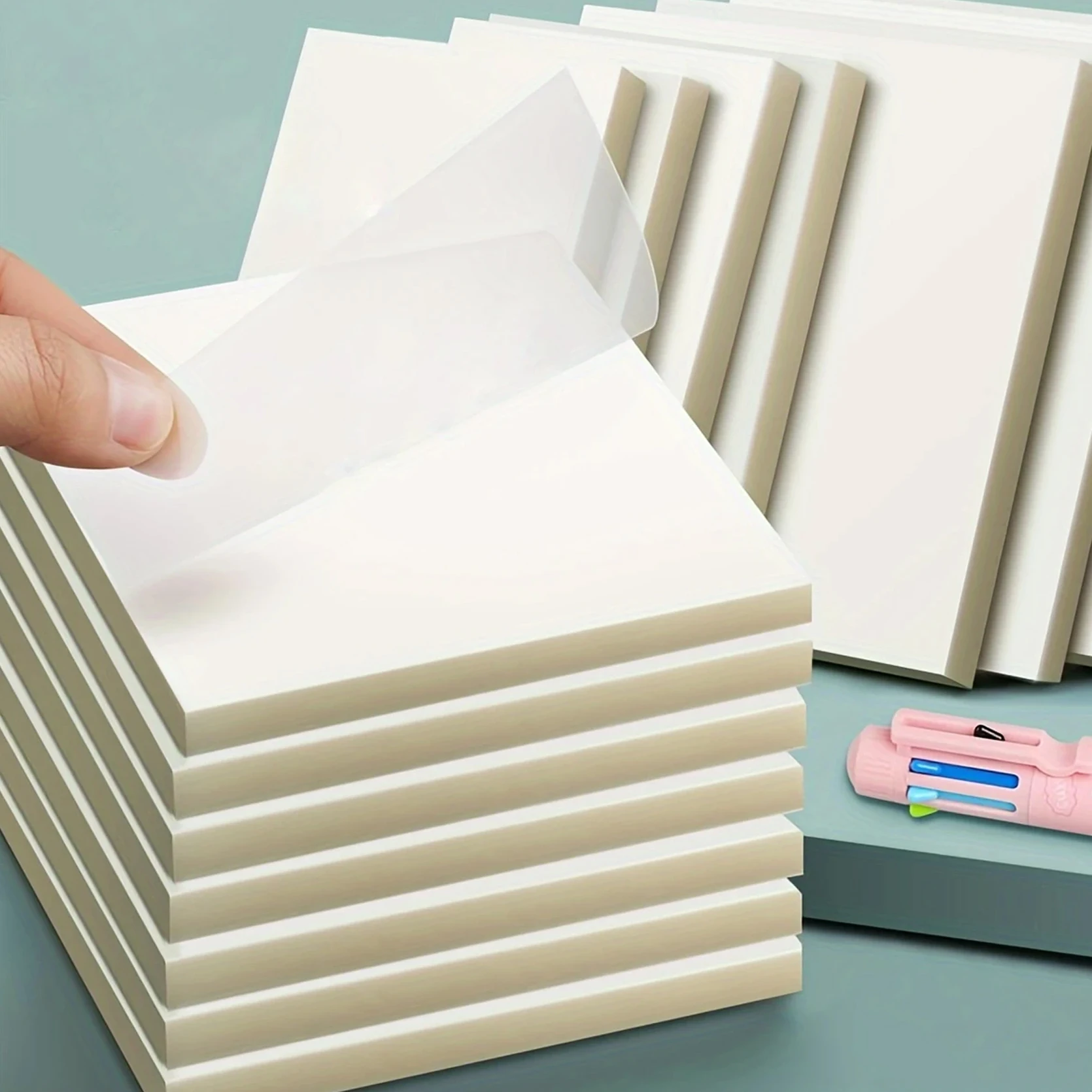 

Transparent PET Sticky Notes, Clear Self-Adhesive Memo Pads, Waterproof Writable Sticky Tabs for Office, School, Journaling&Note