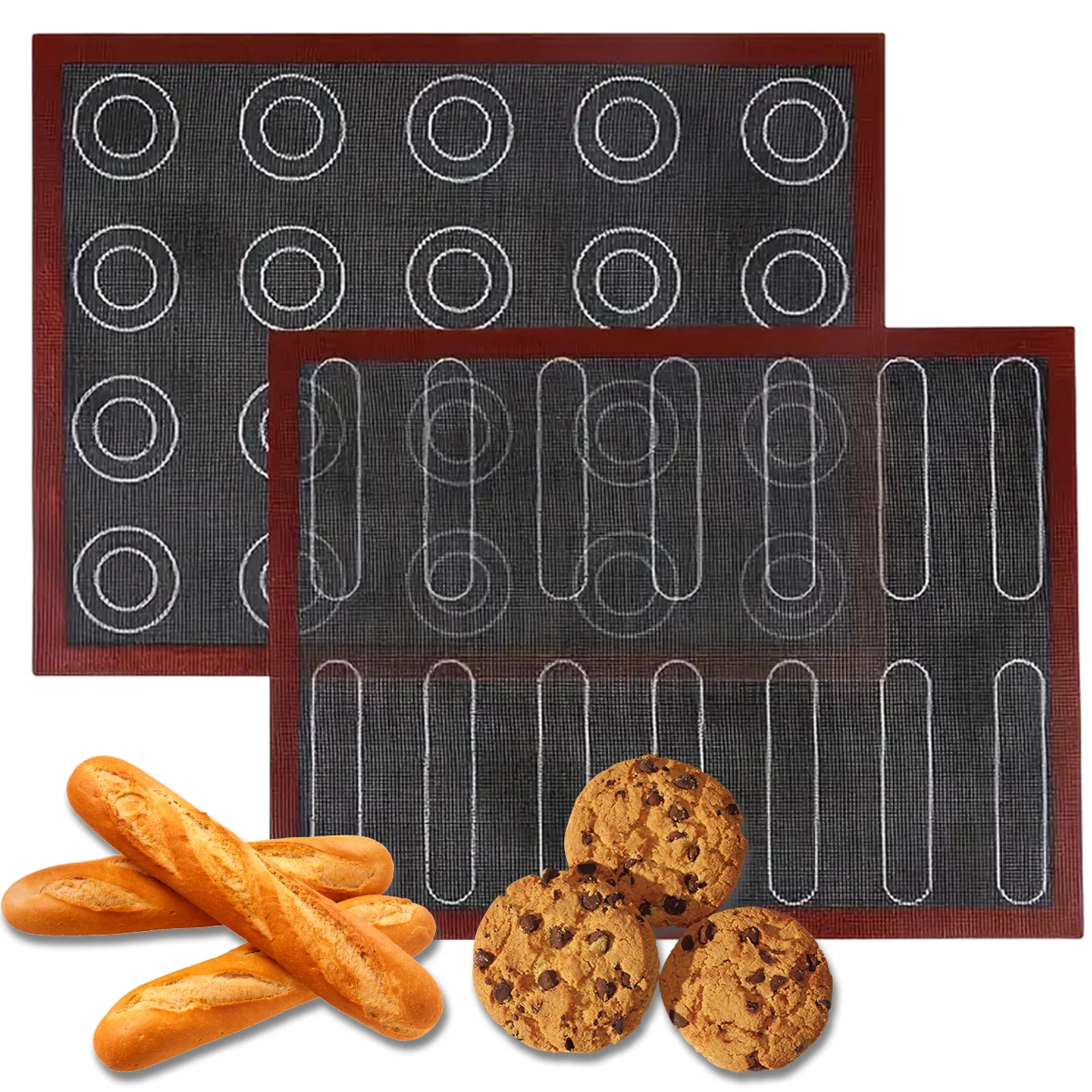 Estera para hornear de silicona perforada reutilizable, 2 lados con patrones redondos y soplo, revestimiento antiadherente para horno para galletas, pan macarrón