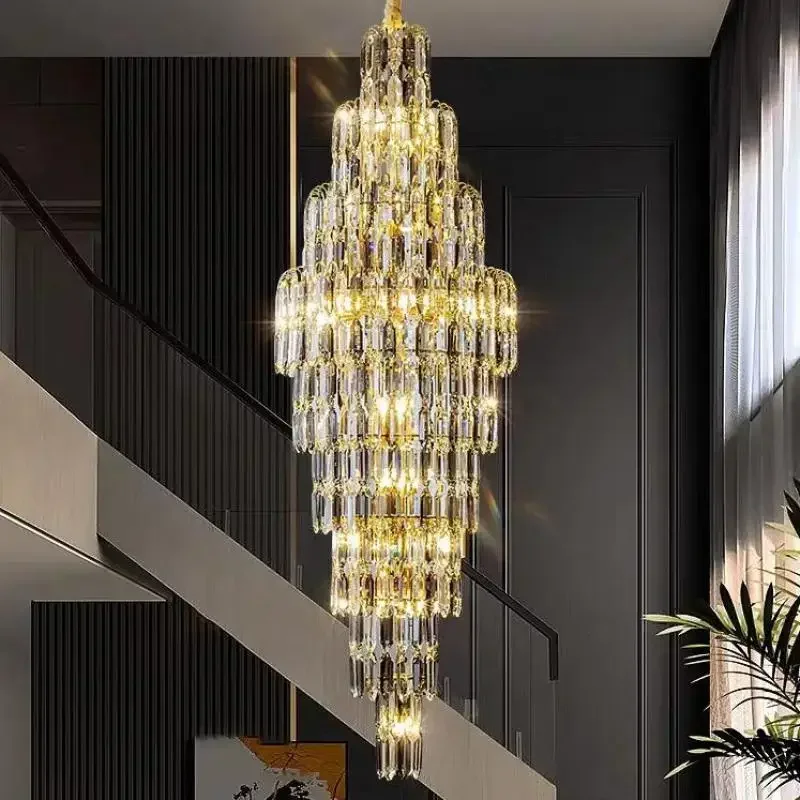 

Duplex Building Pendant Lights Villa Living Room Crystal Lamp Hotel Luxury Led Chandelier High-end Staircase Long Hanging Lamps