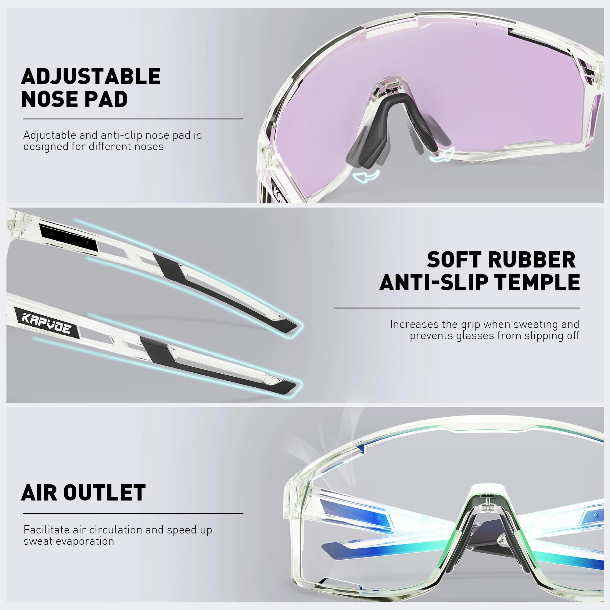 Kapvoe armação fotocromática e lente óculos de sol de bicicleta para homens óculos de ciclismo fotocromáticos uv400 óculos esportivos para dirigir 2024