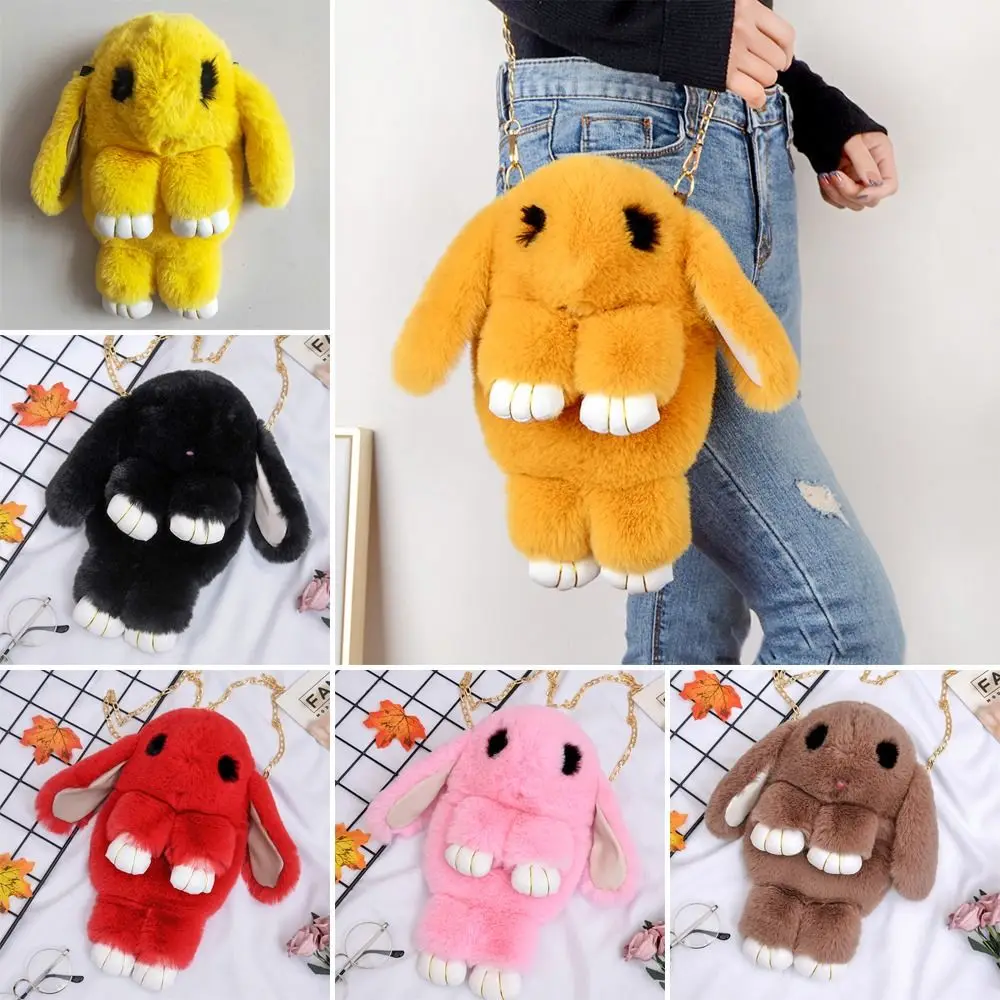 Rabbit Bag Plush Rabbit Bag Chain Rabbit Bag Plush Rabbit Bag Imitation Rex Rabbit Women\'s One Shoulder Crossbody Bag