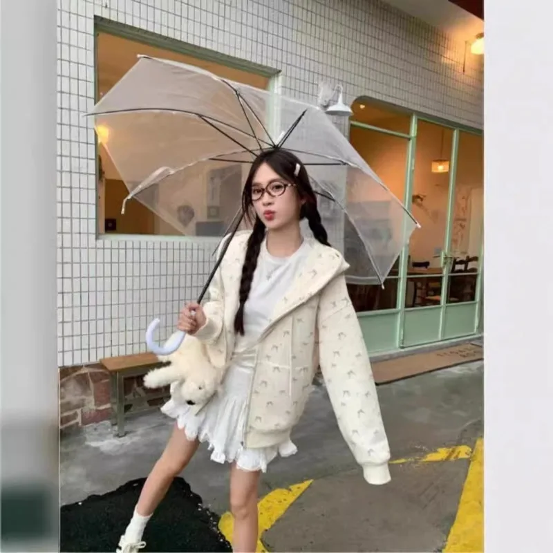 Floral Zipper Cardigan Sweater Jacket Women's Spring and Autumn New Oversize Loose Lazy Long-sleeved Top Age Reduction Coats New