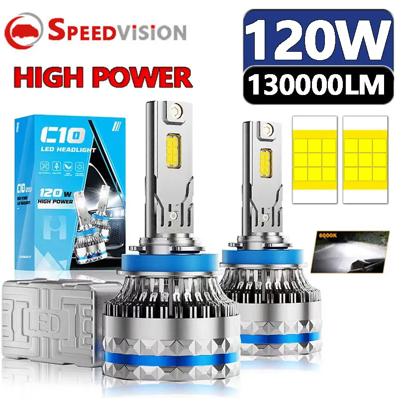 

K5C H7 LED 130000LM 120W H4 H11 H3 Car Headlights H8 H1 HB3 9005 HB4 9006 9012 HIR2 H9 12PCS 3570 CSP Turbo Fan Canbus Decoder