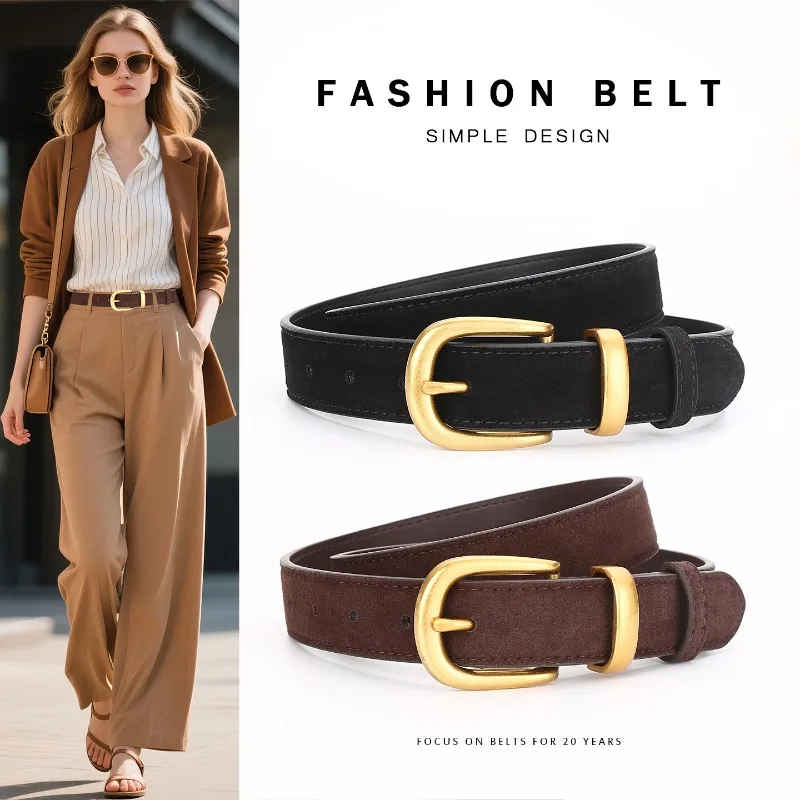 

Luxury Women's Cowhide Versatile Decoration Simple Needle Buckle Belt High-end Feel Business Fashion Suede Pants Belt
