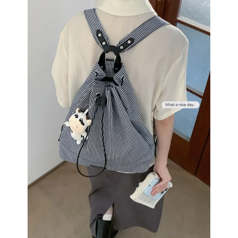 

Leisure Backpack 2024 New Fashionable Nylon Backpack Travel Bag Striped Canvas Bag