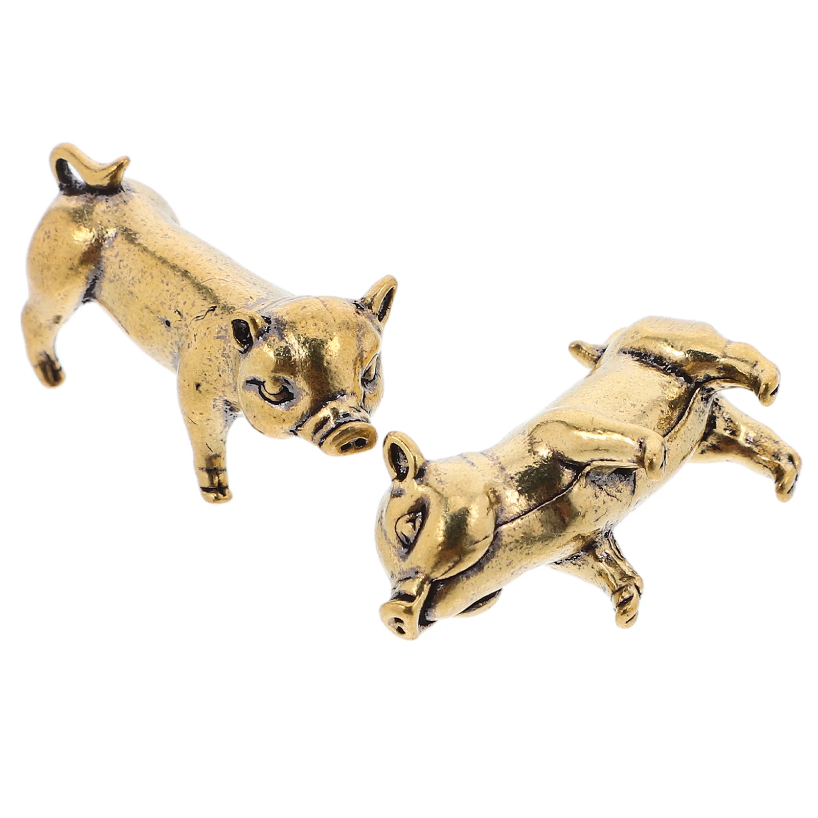 

2pcs Brass Pig Pendant Keychain Figurine Desk Decor Craft Item Office Supplies Gifts Boyfriend Zodiac Animal Statue Jewelry