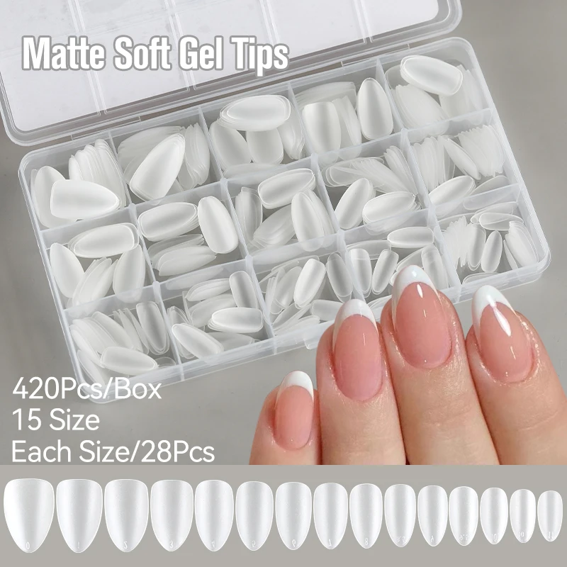 

UR SUGAR 420PCS Полное покрытие Press On Nail Tips Миндальный квадратный гроб Французские мягкие гелевые кончики Накладные накладные гелевые кончики для наращивания ногтей