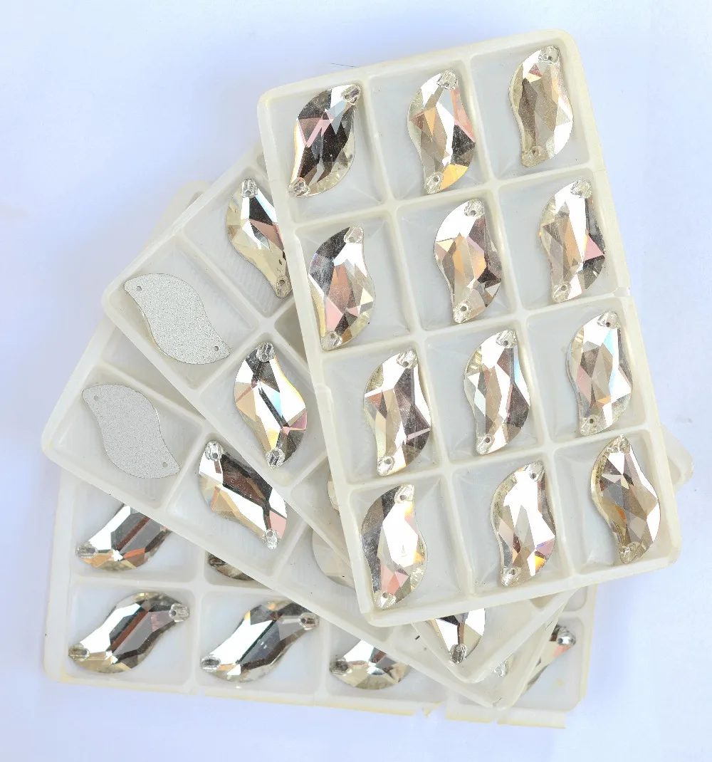 Glas-Kristallsteine in S-Form zum Aufnähen, glänzend, kristallklar, flache Rückseite, 2 Löcher, 6*12mm, 10*20mm, 15*30mm, Schmuckperlen zum Nähen, alle Größen
