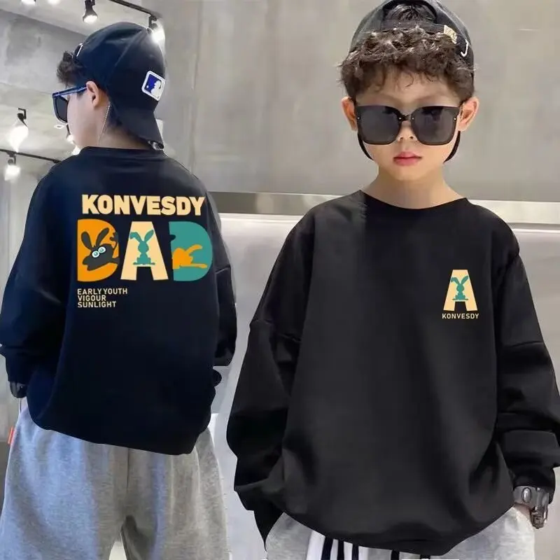 

2023 New Versatile Boys Girls Cartoon Cute Casual Round Neck Sweatshirts Children's Baby Cotton Pullover T-shirt Spring Autumn