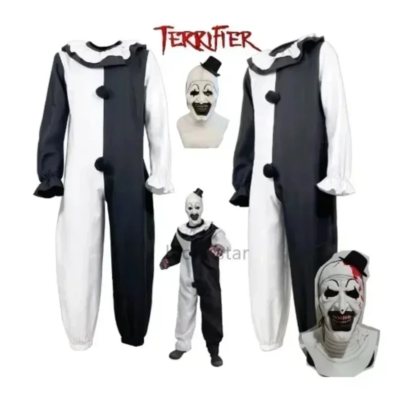 

Костюм для косплея «Ужас» женский/мужской, карнавальный костюм ужасов, облегающий черный, белый цвет, клоуны-убийцы, комбинезон для костюмов на Хэллоуин