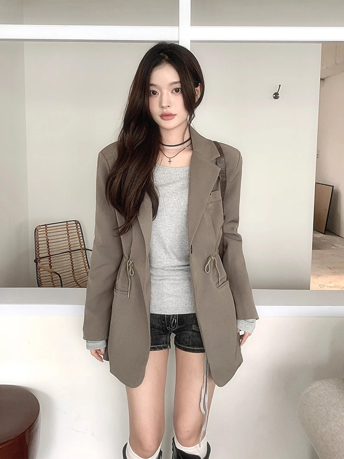 

Ele, костюм с завязками на одной пуговице, открытый кардиган ort Jaet, женский осенний повседневный универсальный длинный топ 2022, осень