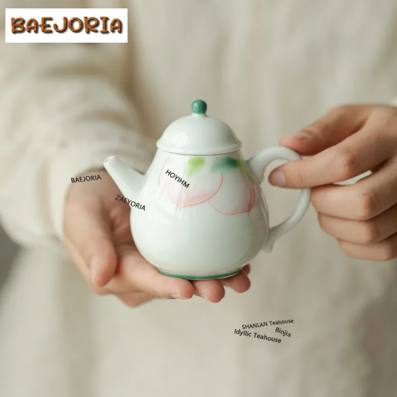 

125ml Hand-painted Peach Teapot Japanese Tea Infuser Pot Tea Brewing Kettle With Ball Hole Chinese Tea Set Accessories Ornaments