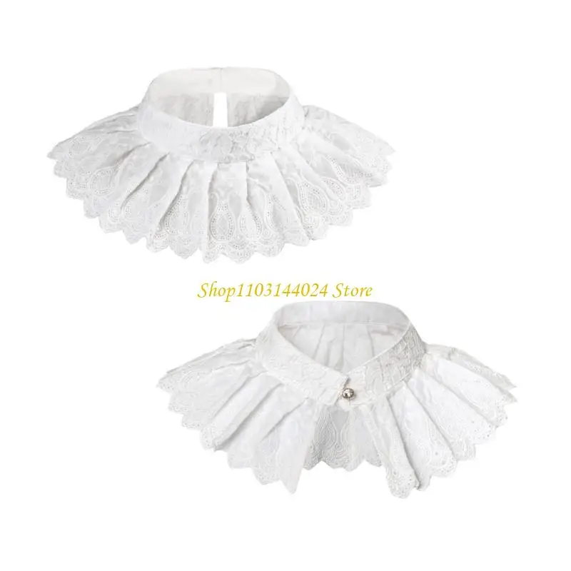 N5KE ลูกไม้ Ruffled Faux COLLAR ที่ถอดออกได้ Ruff COLLAR เครื่องแต่งกาย Props สำหรับธีมกิจกรรม