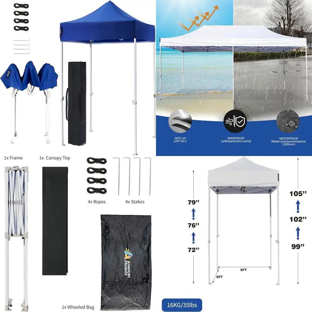 

Portable Instant Sun Shelter 5x5 Outdoor Beach Tent Pop Up Commercial-Use Blue Canopy Tent