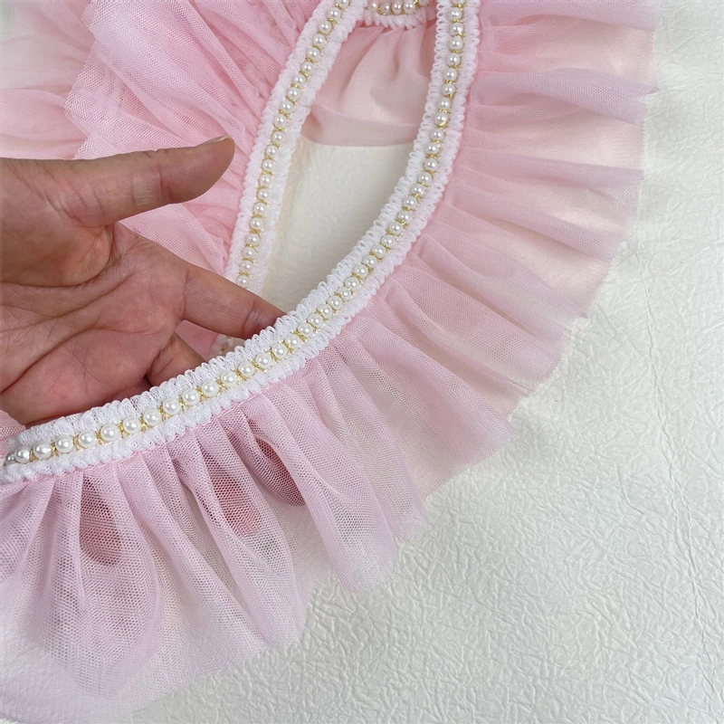 Lolita Style Beaded Trim Pleated Pink Lace DIY Kids Women Clothes Dress Skirt Hem Sewing Home Textile Decorative Accessories