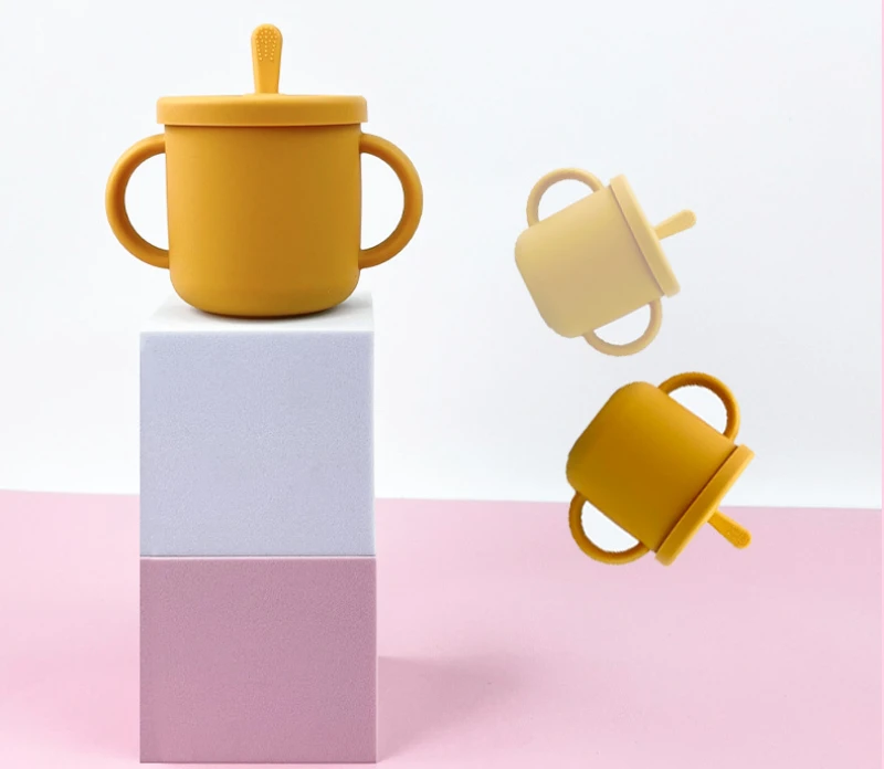 BPA FREI Silikon Baby Fütterung Set Sauger Schüssel Teller Stroh Tasse Löffel Gabeln für Kinder Baby Geschirr Kinder Gerichte – Detail 19