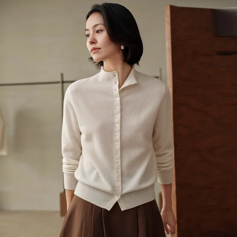

Pure Cashmere Open Cardigan Women's Fashionable Small Collar Single Button Knitted Ultra Thin Winter Sweater Lamb Velvet