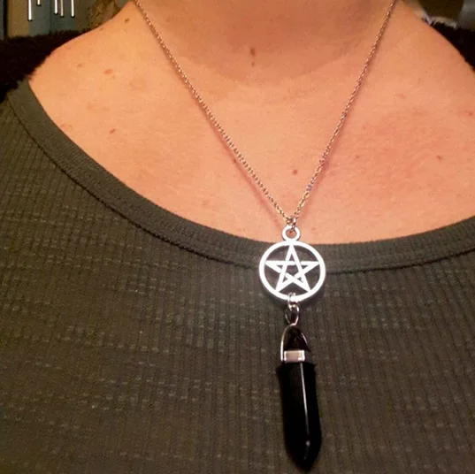 Pentagram Black Hexagon Pendant Necklace Y2K Spikey Heart Flail Necklace